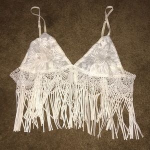 Fringed White Crop Top